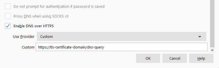 Mozilla Firefox Custom DNS-over-HTTPS Option